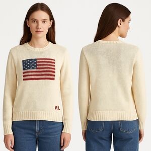 Polo Ralph Lauren Crew Neck Flag Sweater 100% Cotton GUC Size M      F230